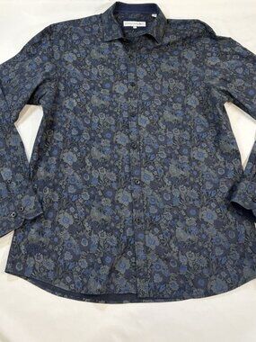 John Lennon Men’s Blue Floral Button Down Long Sleeve Size XL